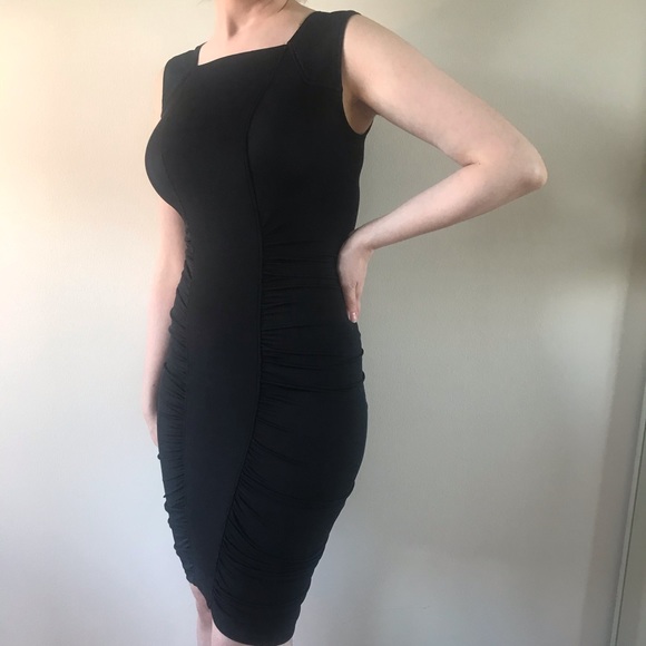 BCBG MAXAZRIA BLACK SIDE RUCHED CENTER  DRESS xs - Picture 4 of 11